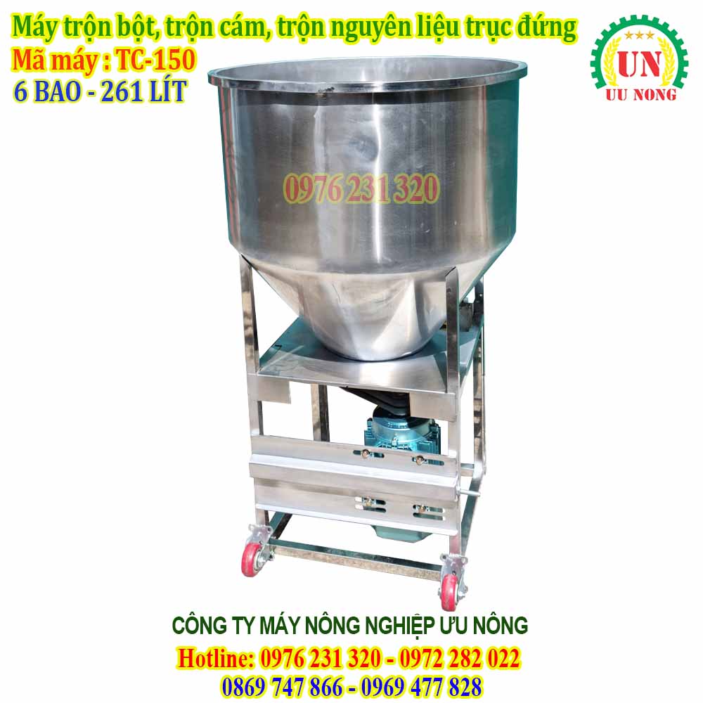 Máy trộn nguyên liệu 6 bao 150 bằng Inox 100% dây đồng TC-150 máy trộn nguyên liệu 6 bao 150 kg TC-150